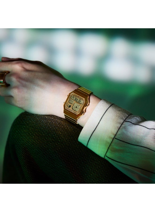 Casio Vintage Digital Watch A130WEG-9ADF Gold Tone, Ion-Plated Stainless Steel Band, World Time, LED Backlight - Image 3